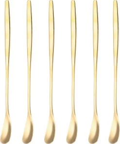 House Of Husk Latte Macchiato Lepels Set - Lange Theelepels - Koffielepels - Longdrinklepels - Barlepel - RVS - 6 Stuks - 17CM - Goud