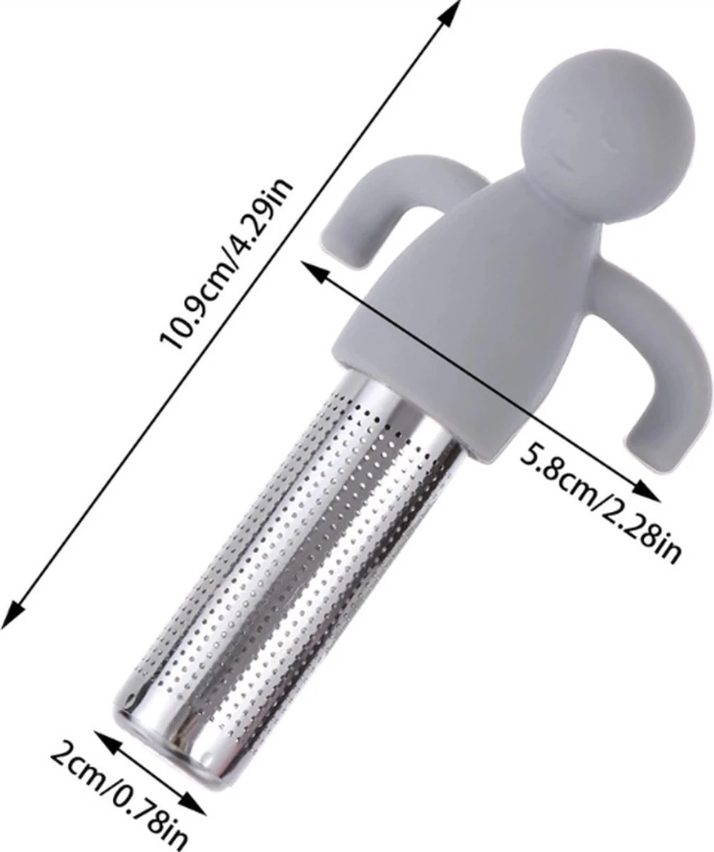 Theemannetjes - Theefilter Voor Losse Thee - Thee Infuser - Thee Zeef - Siliconen - Vaatwasserbestendig - Grijs - 2stuks 5 Theemannetjes - Theefilter Voor Losse Thee - Thee Infuser - Thee Zeef - Siliconen - Vaatwasserbestendig - Grijs - 2stuks - Afbeelding 3