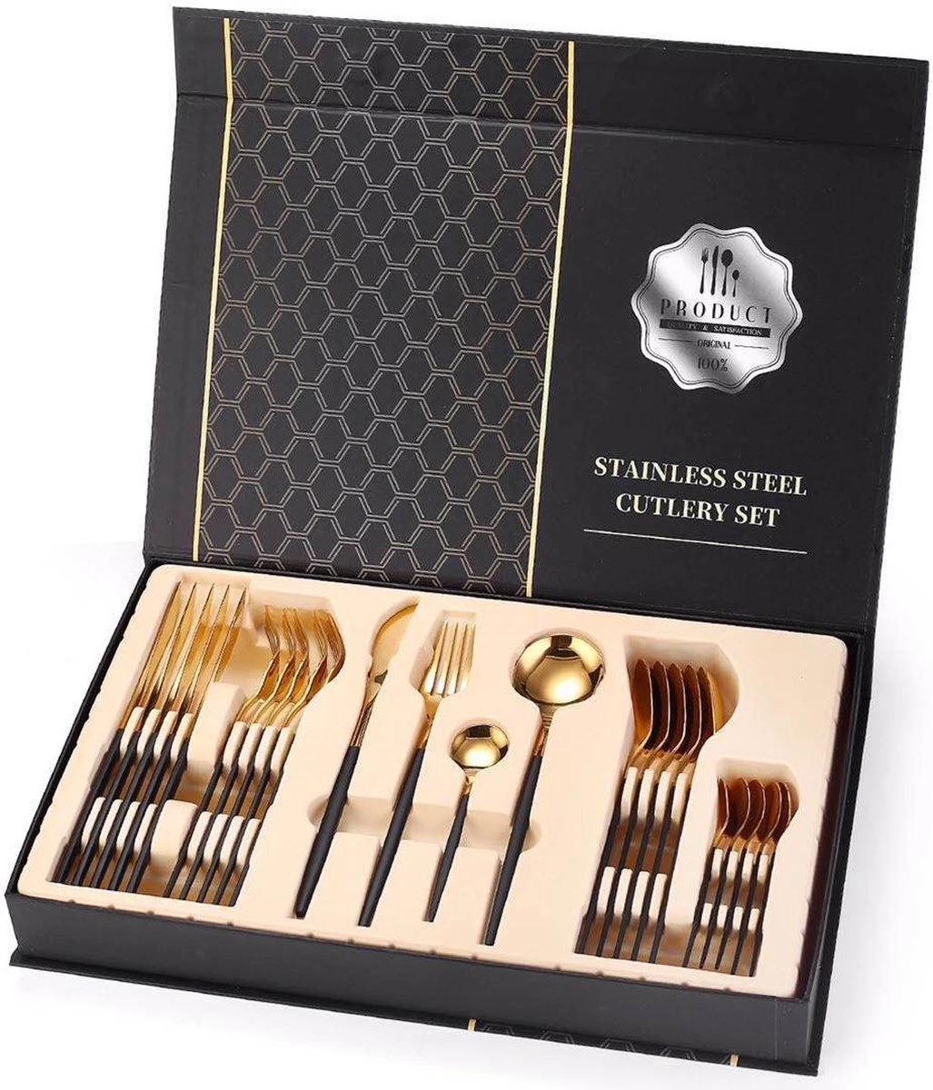 Timmers Trading Bestekset 6 Persoons - Gouden Bestek - Bestekset Goud 24 Delig - Vaatwasserbestendig 4 Timmers Trading Bestekset 6 Persoons - Gouden Bestek - Bestekset Goud 24 Delig - Vaatwasserbestendig - Afbeelding 2