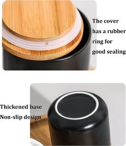 Voorraadpotten Keramiek - Suikerpot 3 Stuks - Deksel Bamboe - Luchtdict Voorraadbussen Potten - Zwart -Kook Verkoop 1037x1200 3