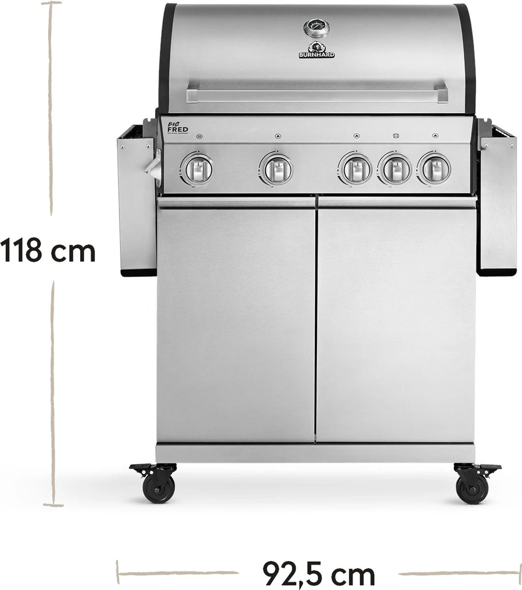 Burnhard Gas BBQ Big FRED Deluxe - 4 Branders - Incl. Keramische Infraroodbrander & Afdekhoes - Deluxe 7 Burnhard Gas BBQ Big FRED Deluxe - 4 Branders - Incl. Keramische Infraroodbrander & Afdekhoes - Deluxe - Afbeelding 5