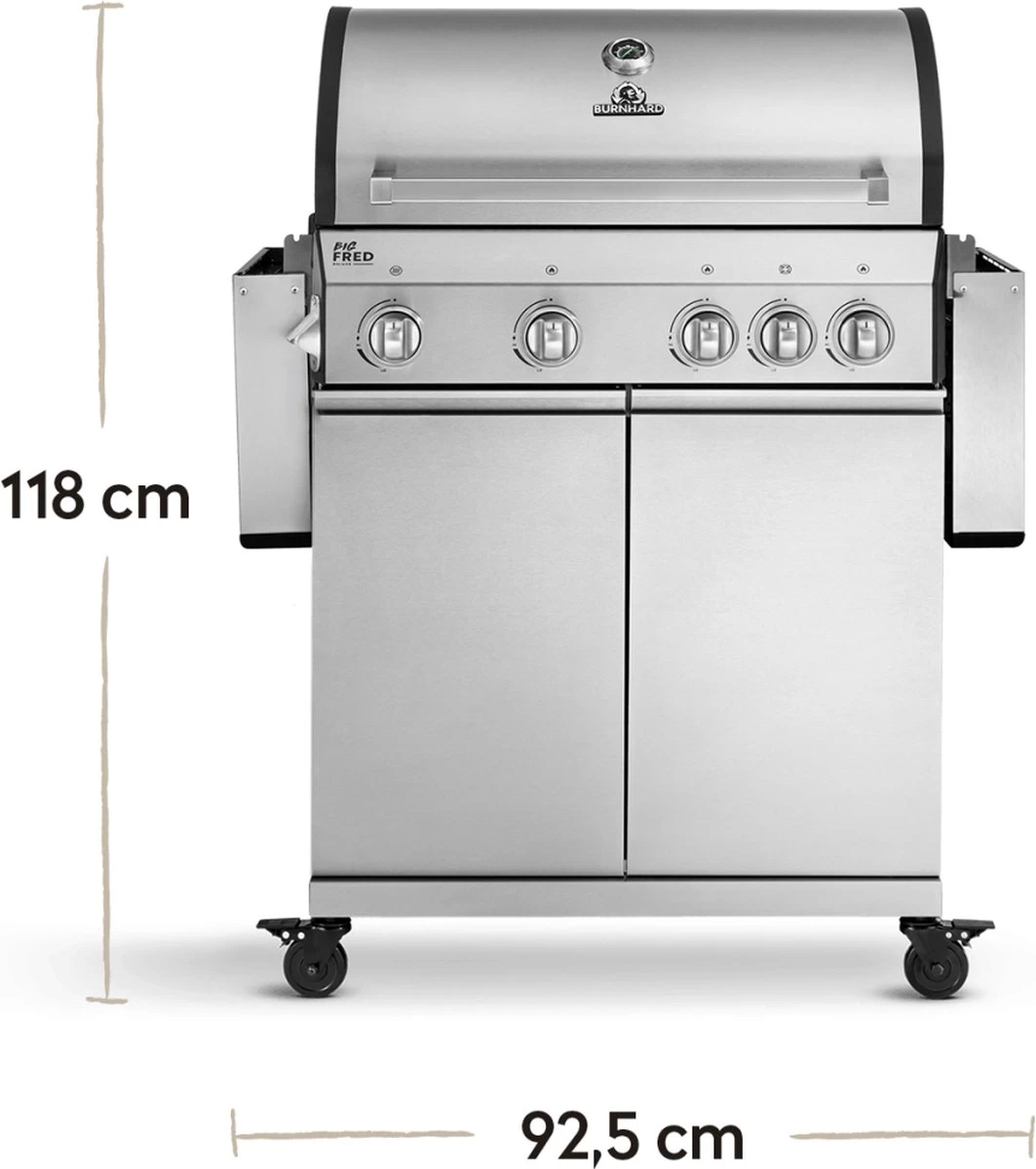 Burnhard Gas BBQ Big FRED Deluxe - 4 Branders - Incl. Keramische Infraroodbrander & Afdekhoes - Deluxe 21 Burnhard Gas BBQ Big FRED Deluxe - 4 Branders - Incl. Keramische Infraroodbrander & Afdekhoes - Deluxe - Afbeelding 19