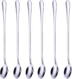 Somstyle Lange Lepels Set 19.5 CM Geschikt Voor Dessert, Latte Macchiato, Yoghurt, Cocktail Of Koffie - 6 Stuks - RVS - Zilver