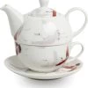 Merkloos Tea For One Theepot, Koffiepot 400 Ml Met Kop En Schotel Kraanvogel In Mooie Cadeau Verpakking. Cadeau Voor Vriendin.