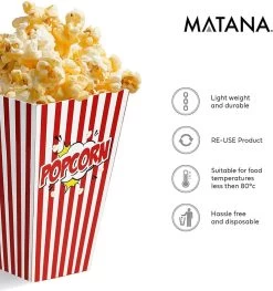 50 Duurzame Popcorn Bakjes (18x10cm) - Popcorn Zakjes Voor Filmavonden, Feestjes - Ook Geschickt Als Snoepbakje Of Feestzakje Voor Kinderen -Kook Verkoop 1127x1200