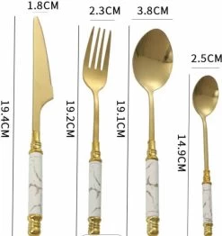 Yerminbeauty Bestekset 6 Persoons 24-delig - Roestvrij Staal - Theelepels, Lepels, Messen & Vorken - Met Houder - Wit-goud Marble -Kook Verkoop 1130x1200 6