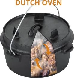 Dutch Mountains Gietijzeren Pannenset 7-delig - Dutch Oven – Braadpan - Grillpan - Hapjespan - Kookset In Houten Transportkist - Deksellifter - Brander -Kook Verkoop 1139x1200 3