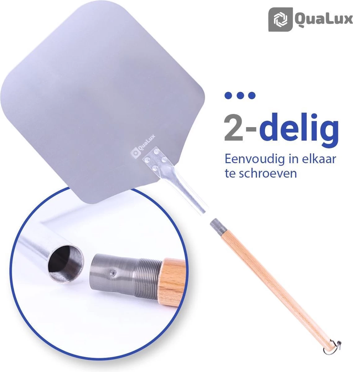 Qualux Pizzaschep Tweedelig – Pizzaschep Voor BBQ – Ophangbaar – Hout/rvs 8 Qualux Pizzaschep Tweedelig – Pizzaschep Voor BBQ – Ophangbaar – Hout/rvs - Afbeelding 6