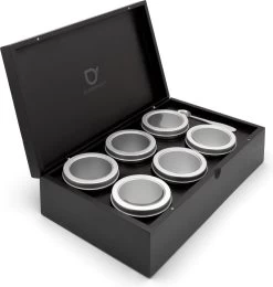 Bredemeijer - Theedoos Zwart Met 6 Blikjes En Maatlepel