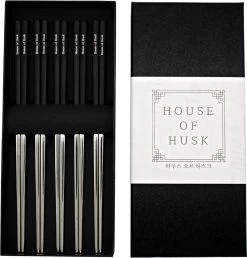 House Of Husk Chopsticks Set - Koreaanse Eetstokjes - Vaatwasserbestendig - RVS - 5 Paar - Duo Tone - Zwart Zilver