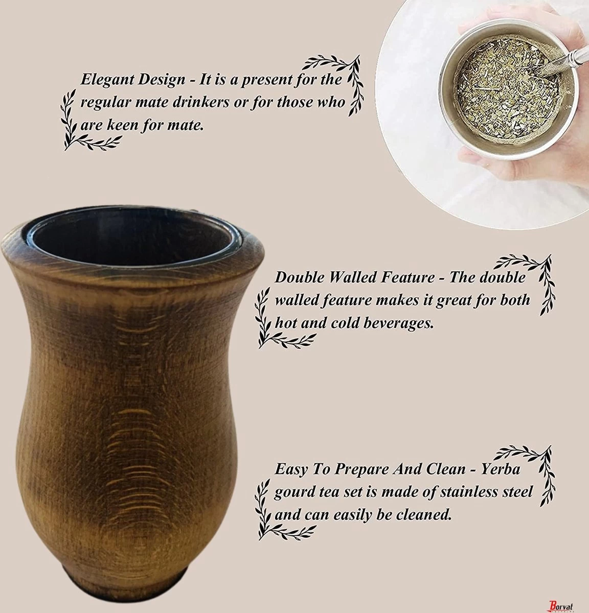 Borvat® | Houten Mate Gourd Cup, Yerba Mate Kalebas, Mate, Bombilla, Yerba Mate Cup 4 Borvat® | Houten Mate Gourd Cup, Yerba Mate Kalebas, Mate, Bombilla, Yerba Mate Cup - Afbeelding 2