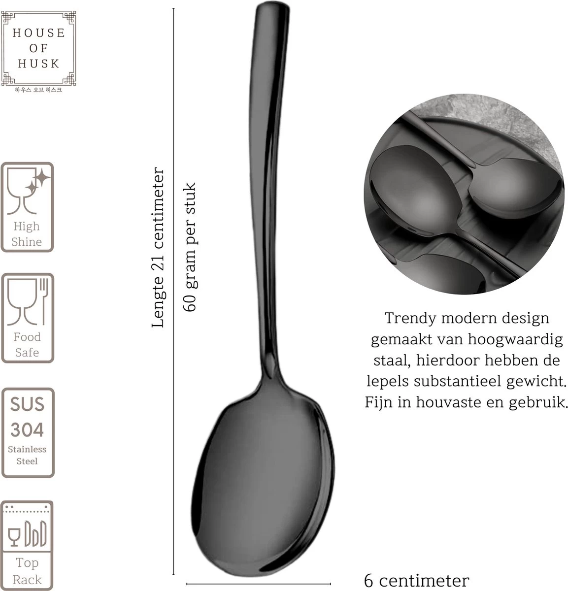 House Of Husk® Opscheplepel Set - Zwart - Serveerlepel - Groetelepel - Aardappellepel - 21cm - RVS - 4 Stuks 4 House Of Husk® Opscheplepel Set - Zwart - Serveerlepel - Groetelepel - Aardappellepel - 21cm - RVS - 4 Stuks - Afbeelding 2