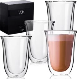 VDN Dubbelwandige Koffieglazen Theeglazen - 300 ML Mokken - Set Van 4 Handgeblazen Cappuccino Latte Macchiato Glazen Dubbelwandig