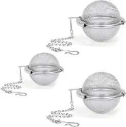 Merkloos Thee Zeef Set 3 Stuks Ø 9 / Ø 7 / Ø 5 - Thee/kruiden Kogel RVS -Thee Ei RVS - Kruiden Zeef/filter RVS