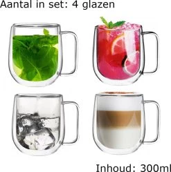 Dubbelwandige Koffieglazen Met Oor - Cappuccino Glazen - Dubbelwandige Theeglazen - 300 ML - 4 Stuks -Kook Verkoop 1191x1200 12