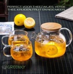 GREENKY Glazen Theepot Met Filter En Bamboe Deksel- Theekan - Duurzaam - Filter - Theehouder - Theeglas - Fruitkan - Schenkkan - Teapot - 1Liter - 1000ml -Kook Verkoop 1191x1200 9