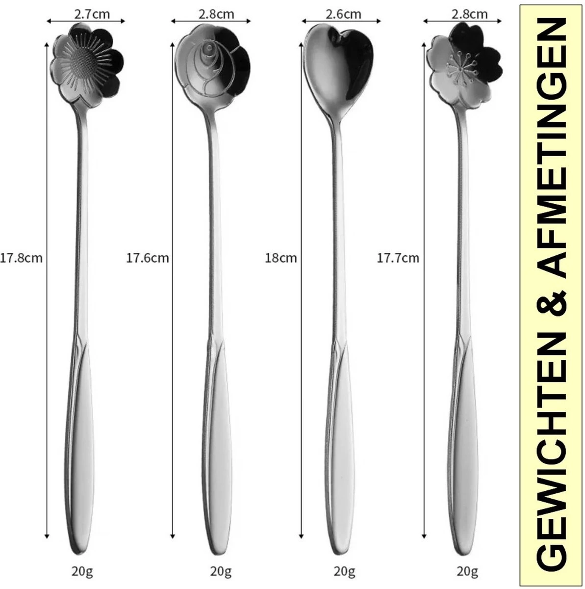Fako Bijoux® - 4 Lange Lepels Bloem Motief - Latte Macchiato - Longdrink - Cocktail - Dessert - IJs - Koffie - Goud - 4 Stuks - Bewaarzakje 4 Fako Bijoux® - 4 Lange Lepels Bloem Motief - Latte Macchiato - Longdrink - Cocktail - Dessert - IJs - Koffie - Goud - 4 Stuks - Bewaarzakje - Afbeelding 2