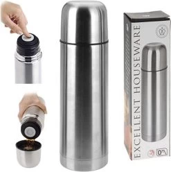 Excellent Basis Thermoskan | Isolatiekan Bullet 0.75 Ltr | Roestvrijstale Drinkbeker | Zilver