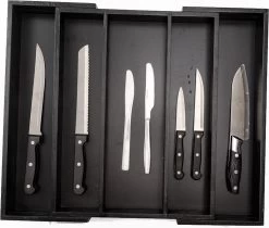 Merkloos Decopatent® Uitschuifbaar Bestekbak - Besteklade - 3 Vaks -> Uitschuifbaar Naar 5 Vakken - Bestekbakken Organizer - Bamboe - Zwart -Kook Verkoop 1200x1020 1