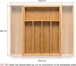 Budu Uitschuifbare Bamboe Bestekbak #38 (38 Cm Diep) - Bestekcassette Hout - Besteklade - 38 X 29,5 - 47,8 Cm - 5/7 Vakken -Kook Verkoop 1200x1033 4