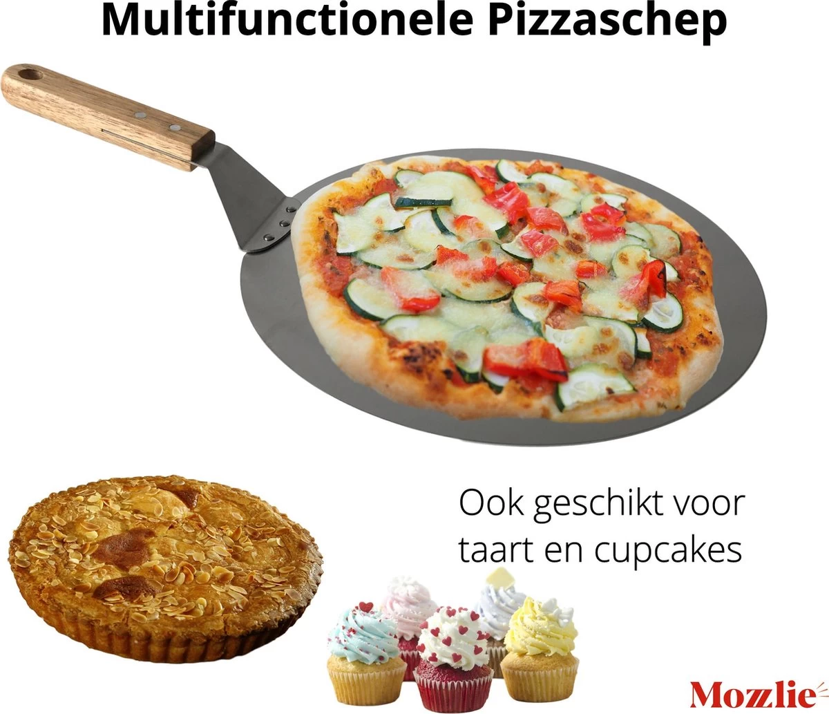 Pizzaschep 30 Cm Voor Oven Of BBQ - Rond - RVS - Met Houten Handvat 3 Pizzaschep 30 Cm Voor Oven Of BBQ - Rond - RVS - Met Houten Handvat