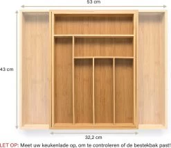 Budu Uitschuifbare Bamboe Bestekbak #43 (43 Cm Diep) - Bestekcassette Hout - Besteklade - 43 X 32,2 - 53 Cm - 6/8 Vakken -Kook Verkoop 1200x1036 6