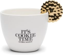 Riviera Maison Koffiemok, Mok/ Kopje Met Goud Detail - It's Cookie Time Mug - Wit - Porselein - 300 ML - 1 Stuk