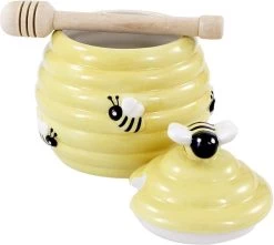 Merkloos Gele Honingpot Met Honinglepel/stokje 11 Cm - Keukengerei/tafelgerei - Thee Drinken - Honing Potten Met 3D Bijenmotief -Kook Verkoop 1200x1074 3