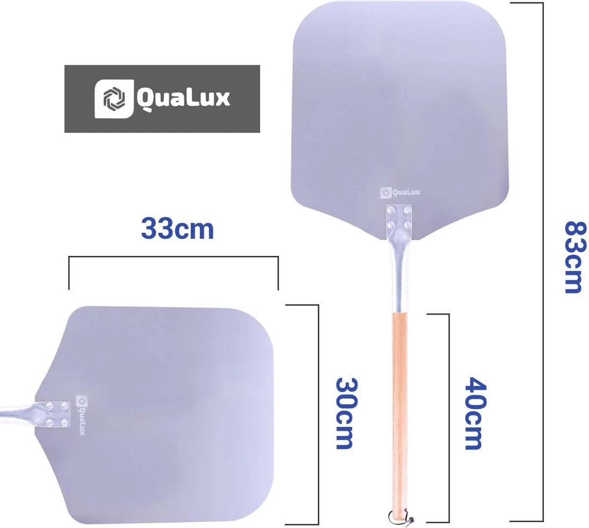 Qualux Pizzaschep Tweedelig – Pizzaschep Voor BBQ – Ophangbaar – Hout/rvs 9 Qualux Pizzaschep Tweedelig – Pizzaschep Voor BBQ – Ophangbaar – Hout/rvs - Afbeelding 7