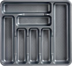 Kunststof Bestekbak/bestekhouder 7-vaks Grijs 42 X 39 Cm - Keukenlade/besteklade Inzetbakken