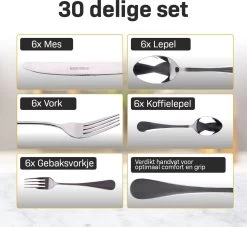 Grandlux Bestekset 6 Persoons 30-delig - Zilver Bestek - Messen, Vorken, Lepels - Cutlery Set - RVS -Kook Verkoop 1200x1103 1