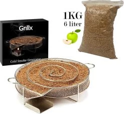 GrillX Cold Smoke Generator Met 1KG Appel Rookmot - 6 Liter - Smokerbox - RVS Rookbox - Rookgenerator - Koud Roken - BBQ Accesoires
