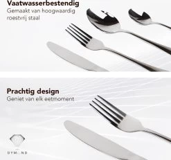 Dymund® 8 Persoons Bestekset - (45-delig) Bestek - Incl. Serveerlepel/Suikerlepel/Serveervork/Botermes - RVS - Zilver -Kook Verkoop 1200x1123 2