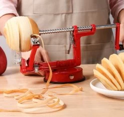 3-In-1 Appelmachine Rood - Appelboor, Appelschiller En Appelsnijder - Fruitsnijder - Groentesnijder - Klokhuis Verwijderaar - Fruitmachine - Keukenapparaat -Kook Verkoop 1200x1134 4