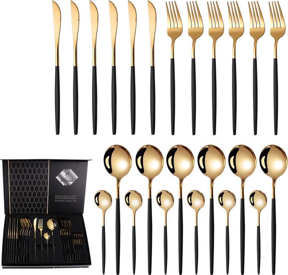 Timmers Trading Bestekset 6 Persoons - Gouden Bestek - Bestekset Goud 24 Delig - Vaatwasserbestendig 3 Timmers Trading Bestekset 6 Persoons - Gouden Bestek - Bestekset Goud 24 Delig - Vaatwasserbestendig