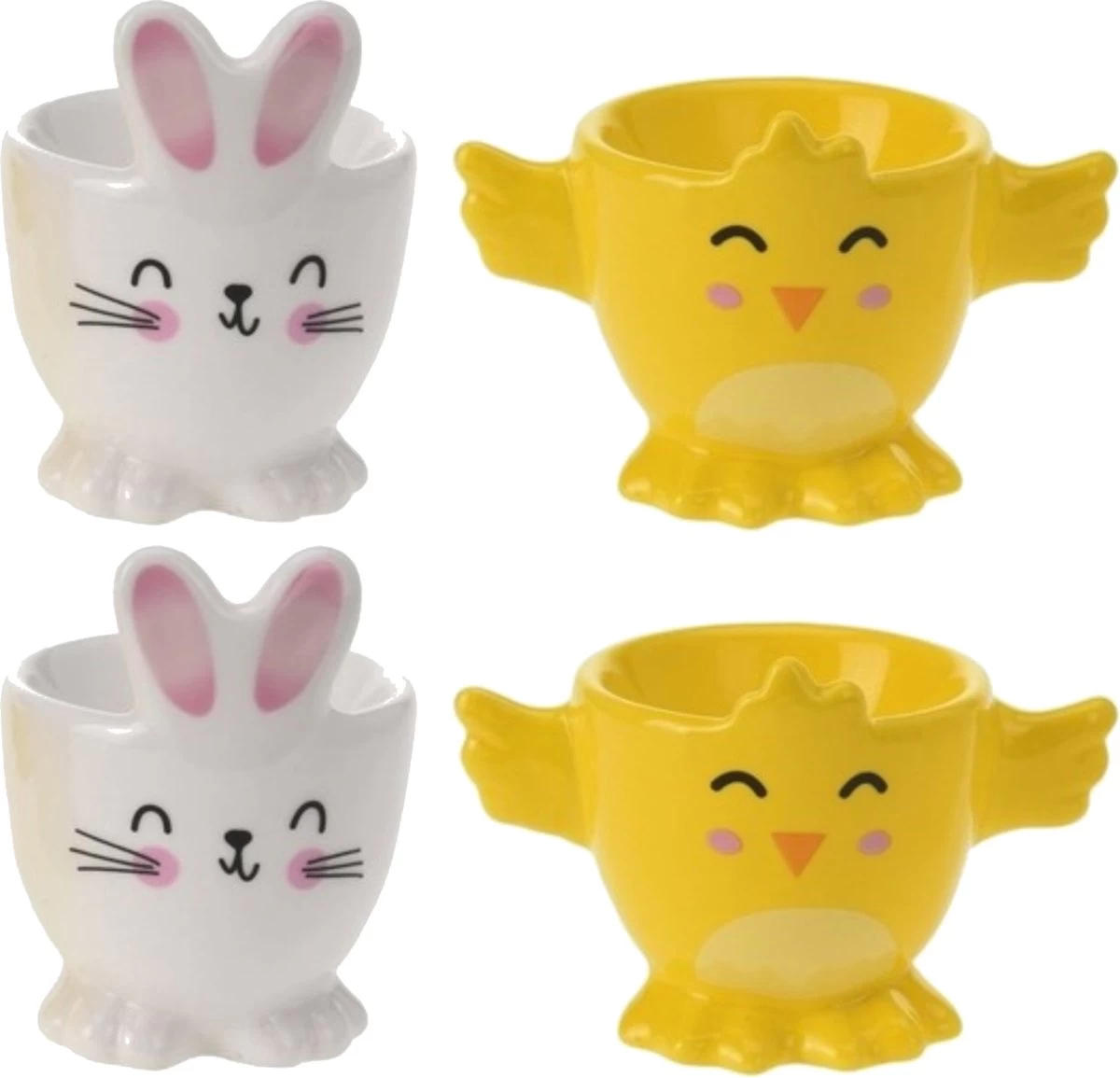 Merkloos 4x Witte Paashaas En Gele Kuiken Eierdopjes 7 Cm - Paasdecoratie/Paasontbijt 3 Merkloos 4x Witte Paashaas En Gele Kuiken Eierdopjes 7 Cm - Paasdecoratie/Paasontbijt