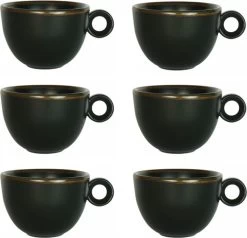 Cappuccinokopje - 200ml - Mosterdman - 6 Kopjes Mat Zwart Gloomy