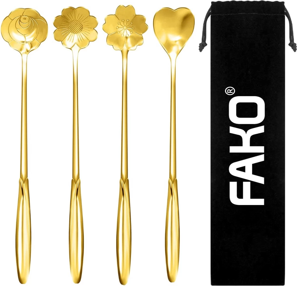 Fako Bijoux® - 4 Lange Lepels Bloem Motief - Latte Macchiato - Longdrink - Cocktail - Dessert - IJs - Koffie - Goud - 4 Stuks - Bewaarzakje 3 Fako Bijoux® - 4 Lange Lepels Bloem Motief - Latte Macchiato - Longdrink - Cocktail - Dessert - IJs - Koffie - Goud - 4 Stuks - Bewaarzakje