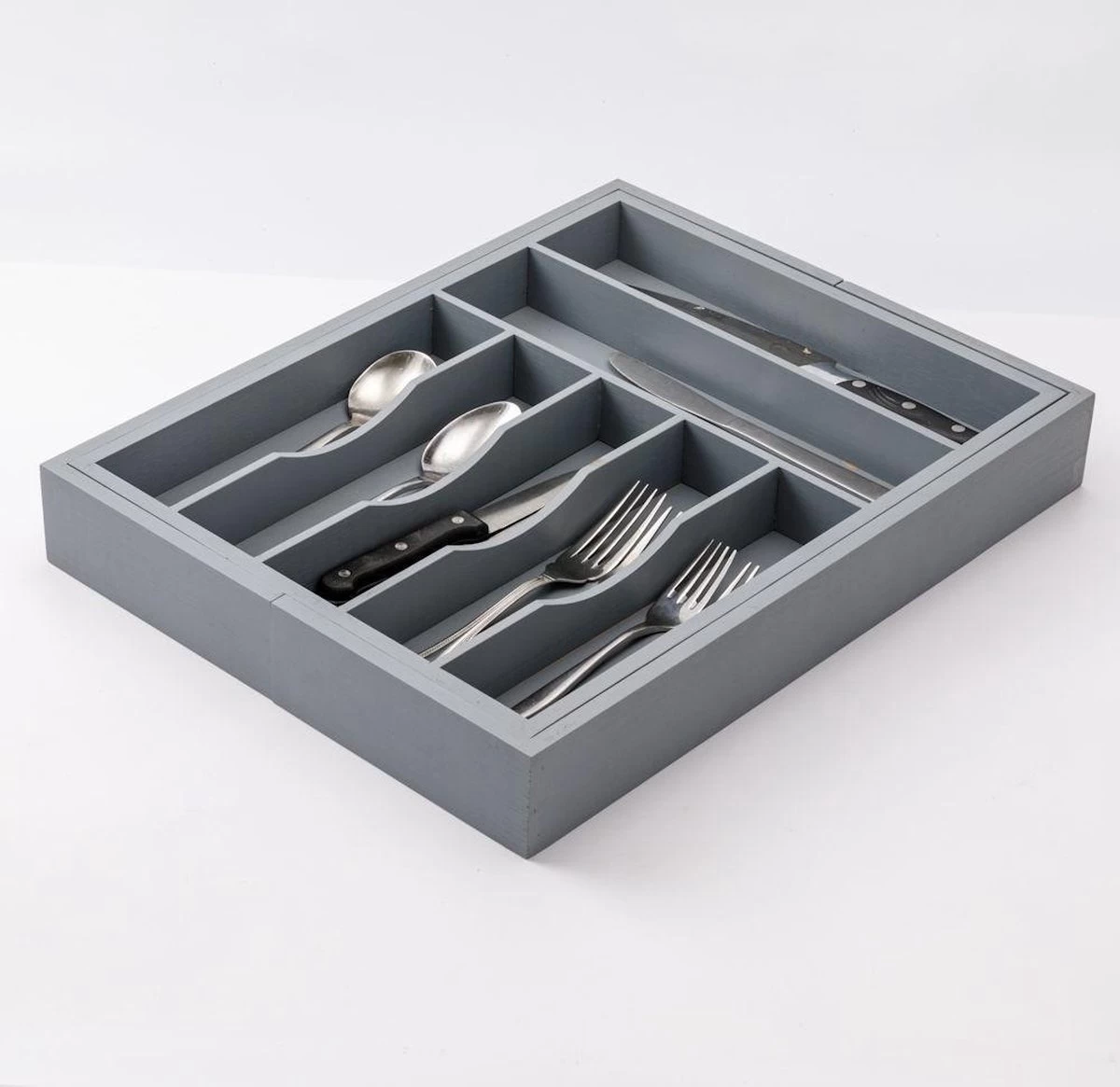 Merkloos Decopatent® Uitschuifbaar Bestekbak - Besteklade - 7 Vaks -> Uitschuifbaar Naar 9 Vakken - Bestekbakken Organizer - Bamboe - Grijs 5 Merkloos Decopatent® Uitschuifbaar Bestekbak - Besteklade - 7 Vaks -> Uitschuifbaar Naar 9 Vakken - Bestekbakken Organizer - Bamboe - Grijs - Afbeelding 3