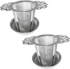 Merkloos ARELO Theezeef Met Uitlekschaaltje - RVS - 2 Stuks