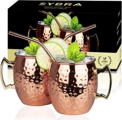 Sybra Moscow Mule Bekers - Cocktail Glazen - Set Van 2 Met RVS Rietjes