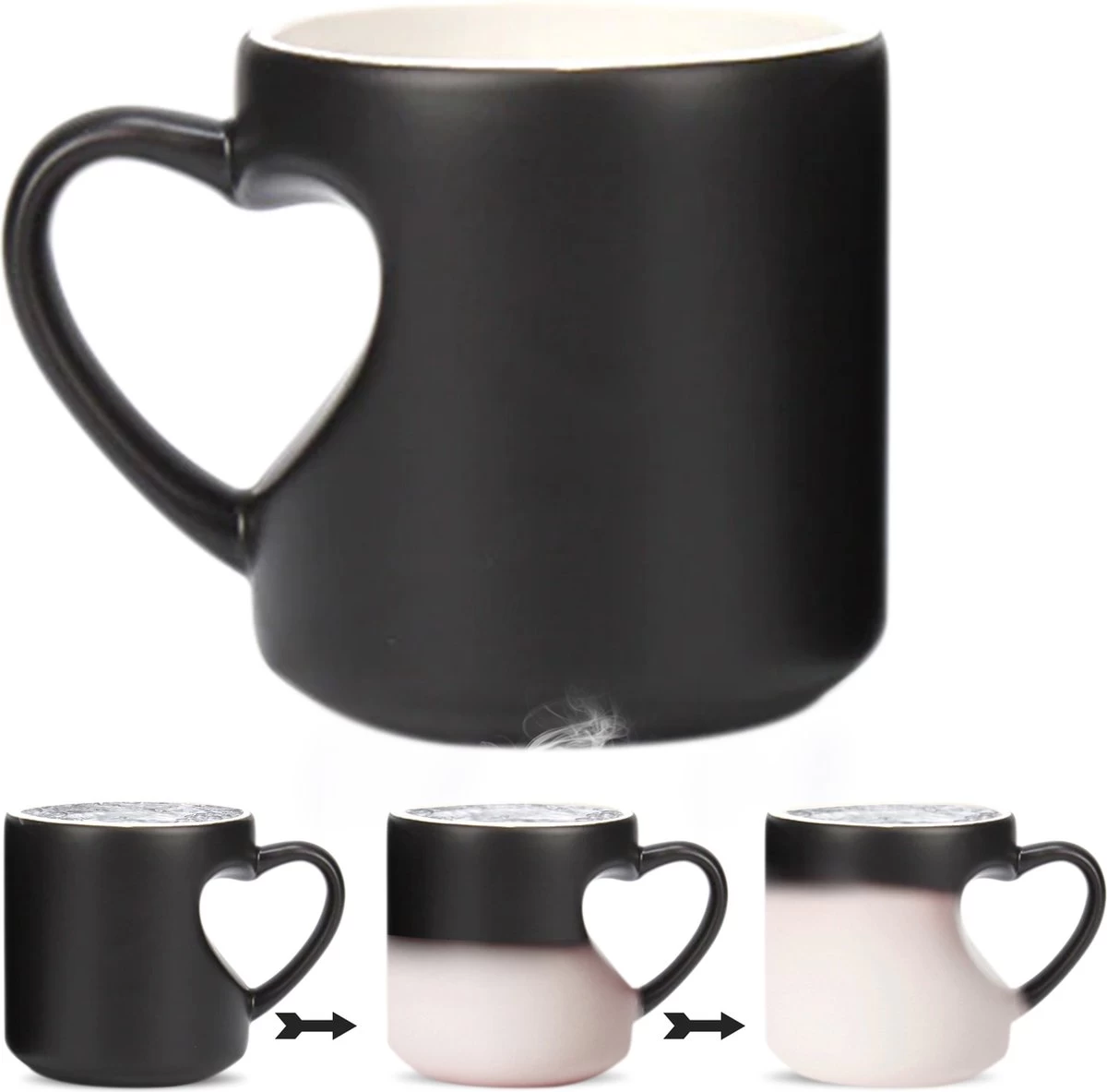 Malinsi Hart Mok - Hitte Kleur Veranderende Glazen - Zwart 330ml - Liefde Mokken - Koffie En Thee Beker - Theeglazen - Koffiebeker - Koffiemok - Hartjes Koffiekopjes - Cadeau Voor Man & Vrouw 3 Malinsi Hart Mok - Hitte Kleur Veranderende Glazen - Zwart 330ml - Liefde Mokken - Koffie En Thee Beker - Theeglazen - Koffiebeker - Koffiemok - Hartjes Koffiekopjes - Cadeau Voor Man & Vrouw