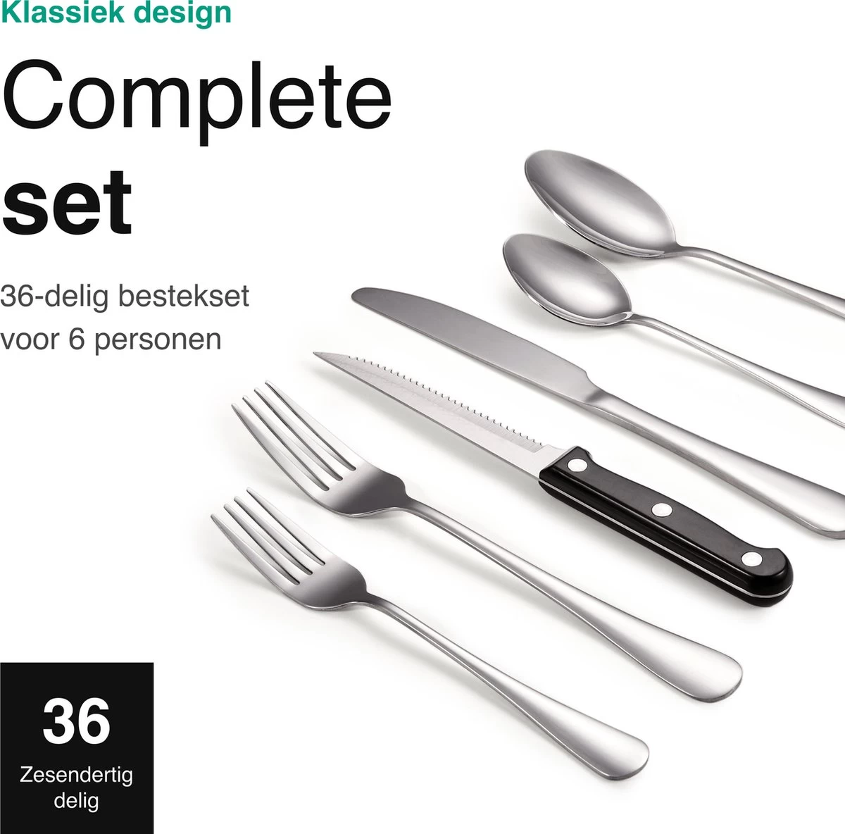 Vivid Green Bestekset (36-delig) - Bestek Set 6 Persoons - Lepels, Messen, Vorken En Steakmessen - Vaatwasserbestendig - RVS 8 Vivid Green Bestekset (36-delig) - Bestek Set 6 Persoons - Lepels, Messen, Vorken En Steakmessen - Vaatwasserbestendig - RVS - Afbeelding 6