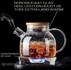 GREENKY Glazen Theepot Met Filter En Bamboe Deksel- Theekan - Duurzaam - Filter - Theehouder - Theeglas - Fruitkan - Schenkkan - Teapot - 1Liter - 1000ml -Kook Verkoop 1200x1189 5