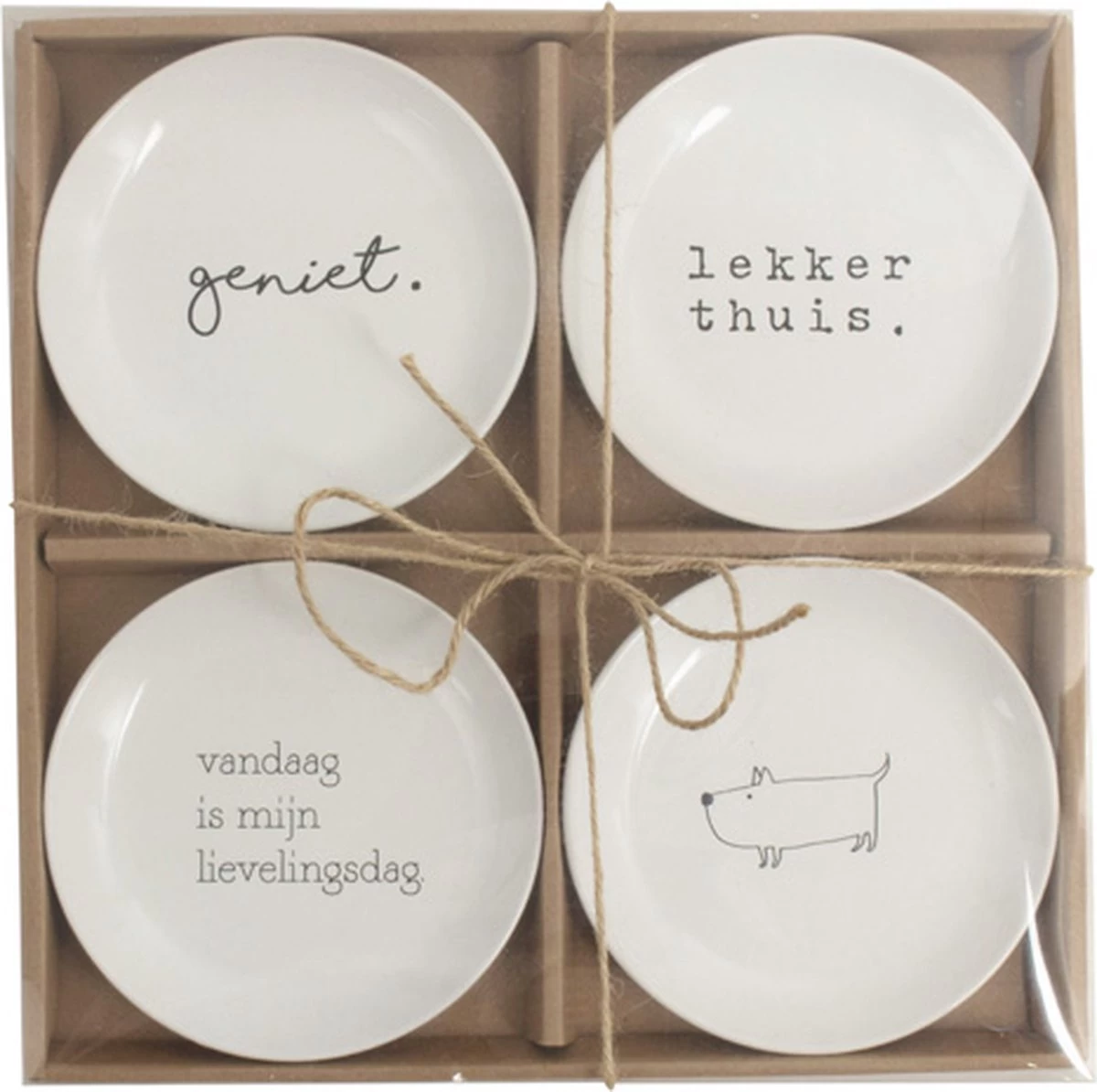 Bord Set Van 4 Stuks ø15cm . Met Tekst Geniet / Lekker/ Vandaag Is Mijn Lievelingsdag /hondje Gusta 12 Bord Set Van 4 Stuks ø15cm . Met Tekst Geniet / Lekker/ Vandaag Is Mijn Lievelingsdag /hondje Gusta - Afbeelding 10