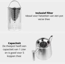 Castagnola Theepot Met Filter – Theekan – Theepot Dubbelwandig – Theepot Roestvrijstaal – Hoogwaardig RVS – 1 Liter – 5 Kopjes Thee – Zilver 13 Castagnola Theepot Met Filter – Theekan – Theepot Dubbelwandig – Theepot Roestvrijstaal – Hoogwaardig RVS – 1 Liter – 5 Kopjes Thee – Zilver -Kook Verkoop 1200x1195 12