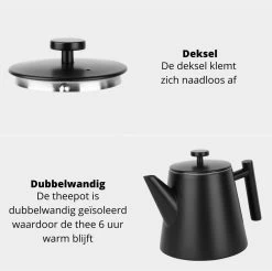 Castagnola Theepot Met Filter – Theekan – Theepot Dubbelwandig – Theepot Roestvrijstaal – Hoogwaardig RVS – 1 Liter – 5 Kopjes Thee – Zwart -Kook Verkoop 1200x1195 17