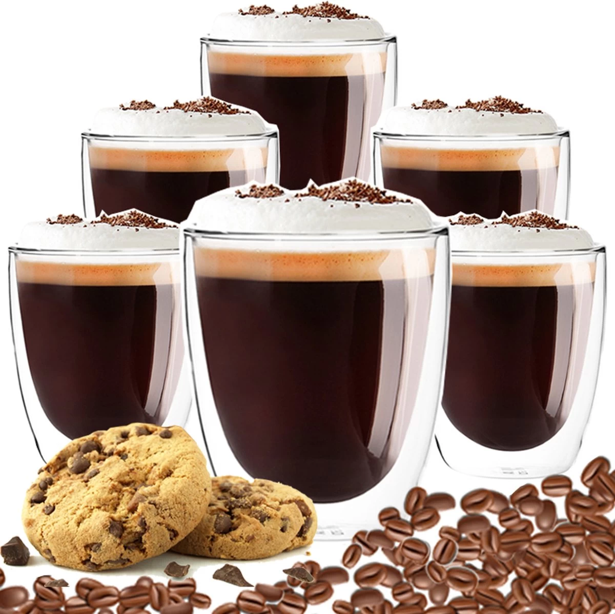 Luxe Dubbelwandige Koffieglazen - Latte Macchiato Glazen - Cappuccino Glazen - 300 ML - Set Van 6 3 Luxe Dubbelwandige Koffieglazen - Latte Macchiato Glazen - Cappuccino Glazen - 300 ML - Set Van 6