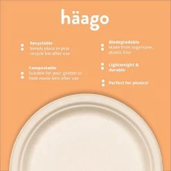 Haago 100 Biologisch Afbreekbare Ronde Borden Set Van Suikerriet, Large (26cm) En Small (18cm) - Milieuvriendelijk En Composteerbaar -Kook Verkoop 1200x1200 1016