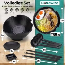 Homewize Ramen Bowl 3x - Set 14-delig - Noodle Kom Set Met Soeplepels & Eetstokjes - Sterk & Vaatwasserbestendig Japans Melamine Servies - Stijlvolle Noodle Bowl Set Voor 3 Personen - Duurzaam Cadeau -Kook Verkoop 1200x1200 1098